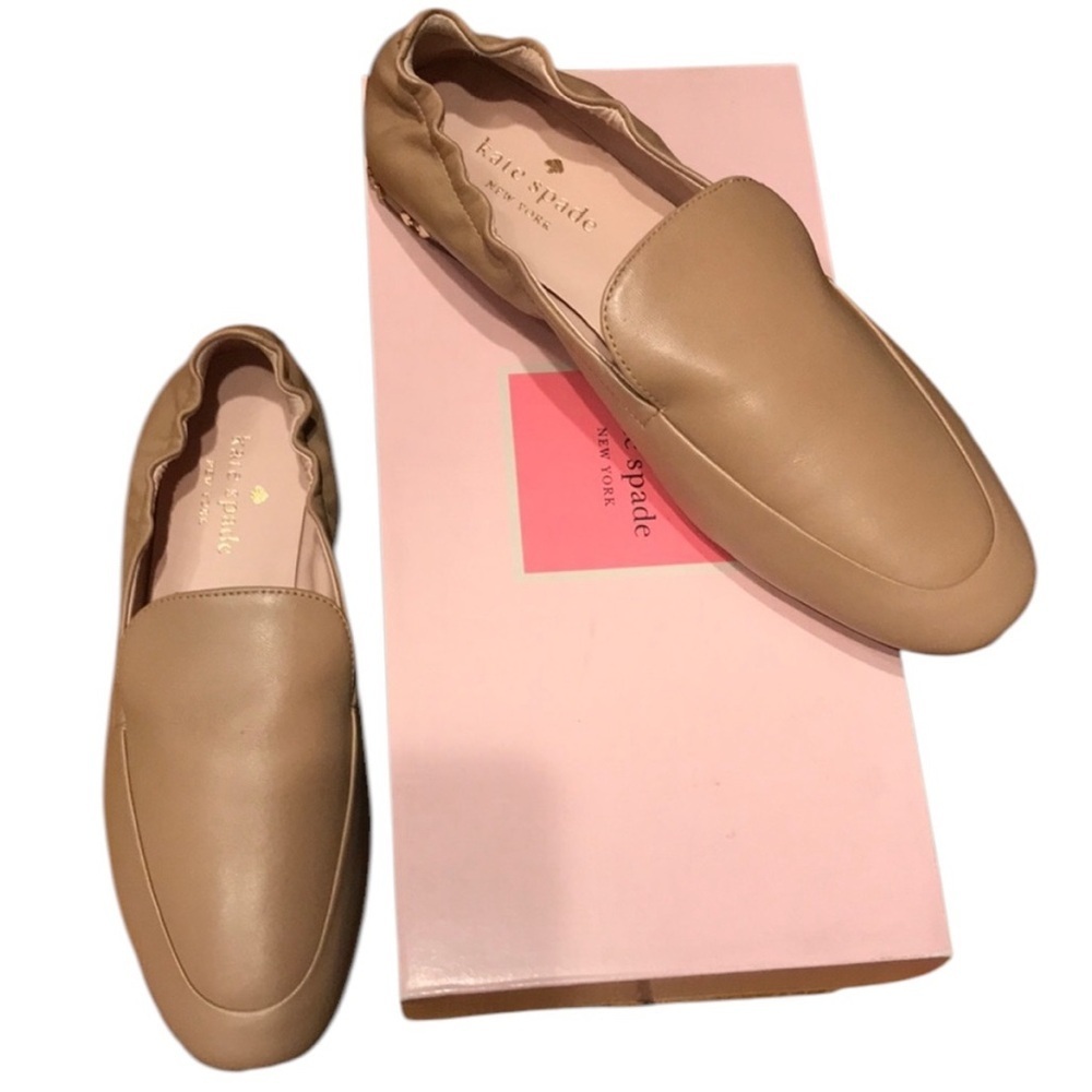 kate spade Nude Leather Ballet Loafers with Stud Heel - Picture 7 of 9